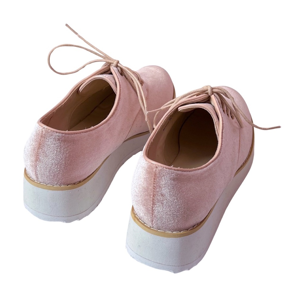 NWOT 🫖 LONDON REBEL velvet platform / flatform oxfords in dusty pink. SIZE 6 - Picture 3 of 8
